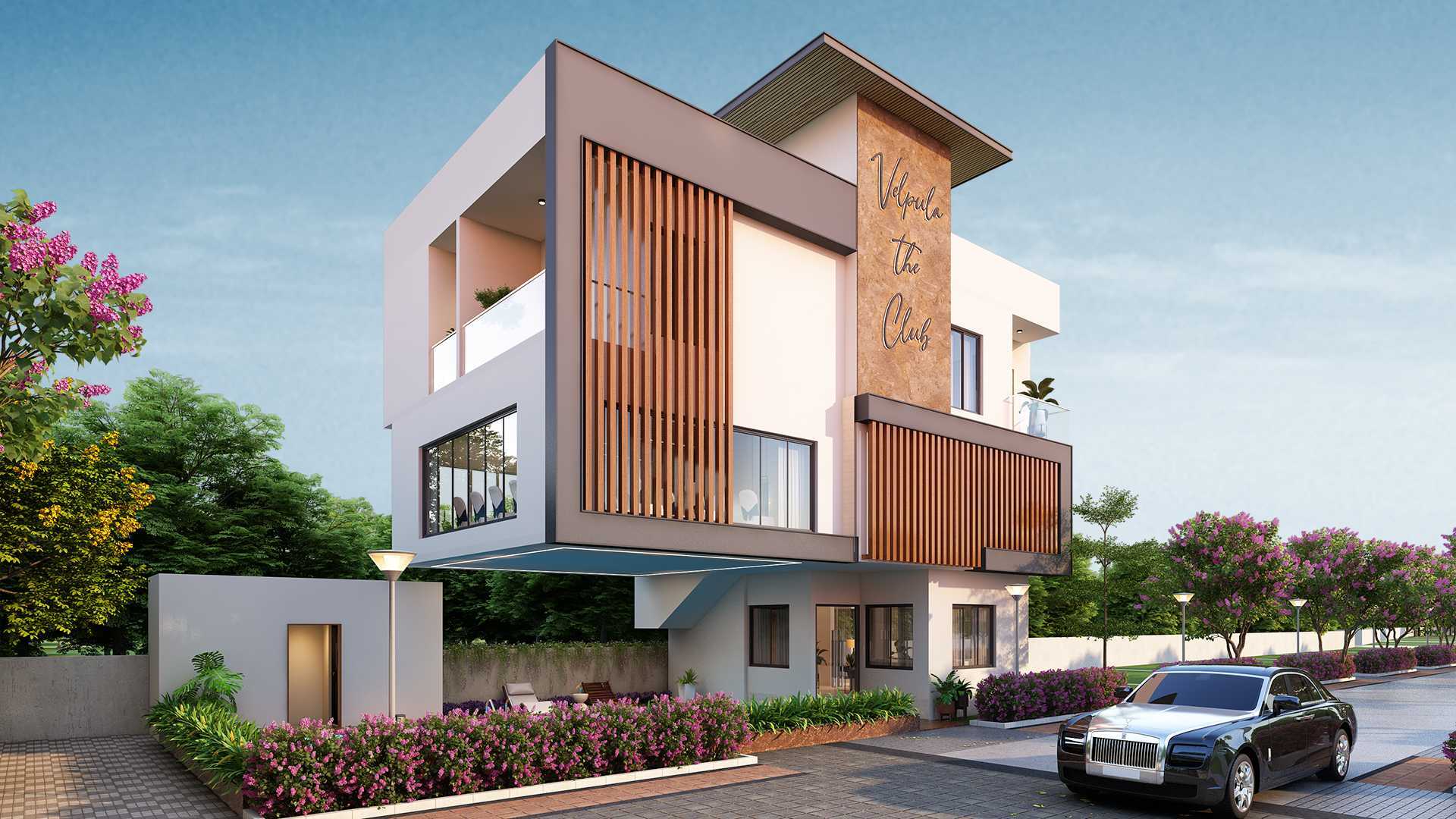 The signature clubhouse rendering with arched verandahs and tiled roof
